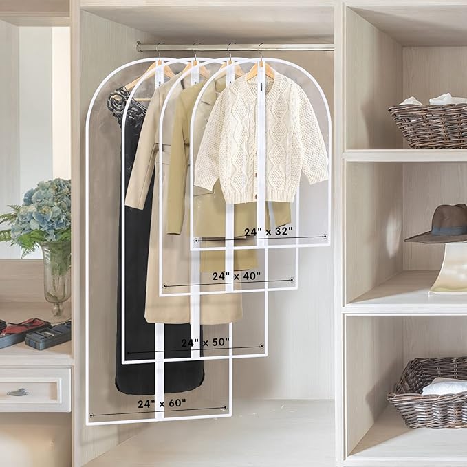 Garment Bags for Hanging Clothes, SMINDER Clear Plastic Bags Full Zipper PEVA Breathable Lightweight Garment Covers for Closet Storage, Suitable for Shirts, Jackets, Gowns (Mixed Set/12 Pack)