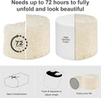 Hansleep Round Pouf Ottoman Foot Rest, 17 x 14 Small Faux Fur Stuffed Pouf for Chair, Foam Filled Foot Stools Ottomans for Living Room, Beige