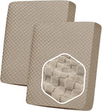 YEMYHOM Stretch Individual Cushion Covers Large Sofa Seat Cushion Slipcovers Soft Couch Cover Replacement Large Checkered Furniture Protector with Elastic Bottom (2 Pcs XL Cushion Covers, Khaki)