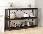 IBF Low Horizontal Book Shelf, Industrial Modern 3 Tier Bookshelf, Farmhouse Short Open Storage Organizer Long Shelf, Simple Wide Wood Metal Sturdy Etagere for Bedroom Living Room, Black Oak, 47 in