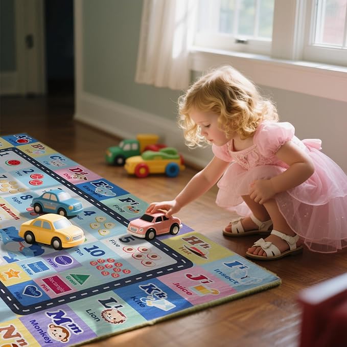 Kids ABC Rug for Playroom, Classroom Alphabet Area Carpet Playmat,Washable Toddler Mat for Baby Room,Play Room,Bedroom,Floor,Nursery(Blue,3'x5')