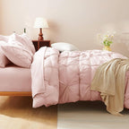 CozyLux Oversized Queen Comforter Sets Blush Pink, 7 Pieces Oversized Queen Pintuck Bed in A Bag, Pinch Pleat Bedding Sets with All Season Comforter, Flat Sheet, Fitted Sheet, Pillowcases & Shams