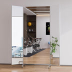 Full Length Stand Up Mirror on Wheels,63''×67'',Large Tri-Fold Floor Mirror with Stand,Movable 3-Way Full Length Standing Mirror for Gym, Dance Studio, Fitness Room, and Home (Silver)