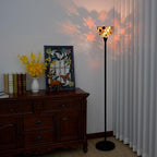 Tiffany Floor Lamp Tochiere Standing Multicolored Stained Glass Floor Light Vintage Tall Pole Uplight Lamp Rustic Corner Lamp with Foot Switch for Home Decor Living Room Bedroom