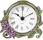 Mini Tabletop Clock, Decorative Vintage Floral Metal Table Clock with Battery Operated for Bedside, Table, Living Room, Home and Office
