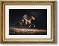 ARPEOTCY Gold Framed Canvas Wall Art, 11x14 Inch Vintage Western Cowboy Night Ride Painting, Dark Rustic Horse Artwork, Classic Cowboy Decor for Living Room, Bedroom, or Office
