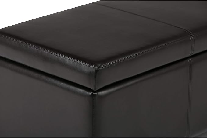 SIMPLIHOME Avalon Storage Ottoman Bench - 48 inch Wide Upholstered Vegan Leather Rectangular Lift-Top Ottoman in Tanners Brown, Contemporary Storage Bench for Living Room with High-Density Foam