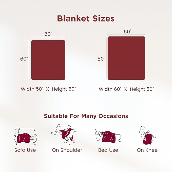 Sophia & William Throw Blanket for Couch Sofa(50x60 Inches) - Reversible Fluffy Soft Blanket, Gifts for Women, Red