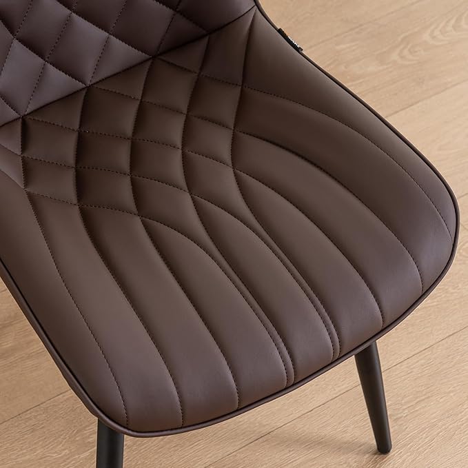 YOUNUOKE Dining Chairs Set of 2 Mid Century Modern Kitchen Chair Comfortable Upholstered Faux Leather Dinner Chairs for Kitchen Dining Room, Brown