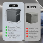 Storage Ottoman with Thicker Foam Padded Seat. 61L Slim Tall Foldable Foot Rest Stool with Linen Fabric, Ottoman with Storage Bench for Living Room Bedroom, 300lbs Weight Support, 17x13x17IN Dark Gray