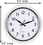 Bernhard Products Retro Wall Clock 9.5 Inch White Kitchen 50's Vintage Design Round Silent Non-Ticking Quality Quartz Clock for Home Office Nursery Bathroom Classroom Easy to Read (White)