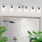 Modern Brushed Nickel 6 Light Bathroom Light Fixtures,38 inch Vanity Lights for Bathroom with Clear Glass, Vanity Light for Mirror Kitchen Living Room Hallway Cabinet Porch