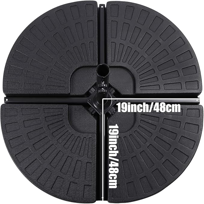 Sunnyglade 18.9" 4Pcs 13L Fan Shaped Water or Sand Filled Umbrella Base/Fan Style Self-Filled Cantilever Offset Umbrella Base Stand Suitable for All Kinds of Cross Tiles (Black)