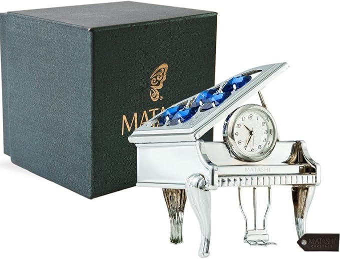 Matashi Silver Plated Vintage Piano Desk Clock – Shelf, Desktop & Tabletop Décor w/Luxury Gift Box – Unique Gift for Mom, Wife, Grandma on Christmas, Valentine’s Day & Mother’s Day
