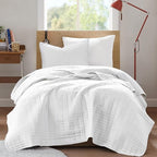 Comfort Spaces Kienna Quilt Set- Double Sided Stitching Design Summer Blanket, Lightweight, Soft, All Season Bedding Layer, Matching Sham, White, Coverlet Twin/Twin XL(66"x90") 2 Piece