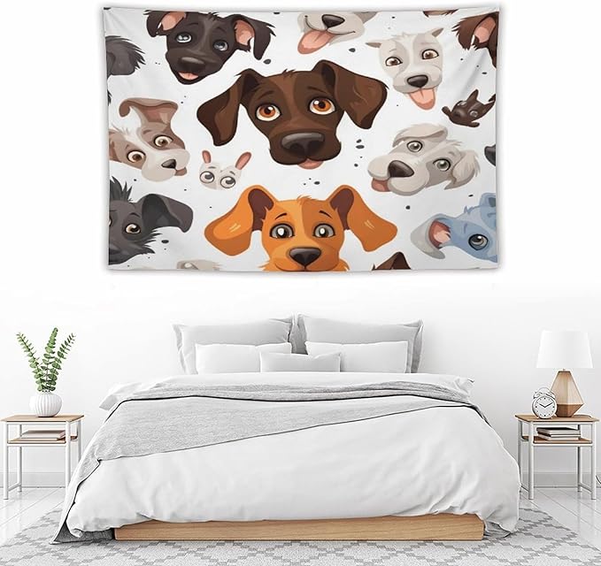 VUMIVI Cartoon Dog Head Tapestry Adorable Pets Humorous Style Abstract Art Illustration Tapestry Wall Hanging for Living Room Bedroom Dorm Classroom Aesthetic Decor W90xL60in