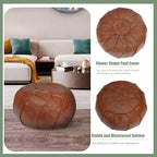 Thgonwid Round Unstuffed Pouf Cover, Leather Foot Stool Ottoman with Storage, Bean Bag Floor Chair, Multi Functional Footrest for Living Room, Bedroom or Balcony (Brown)
