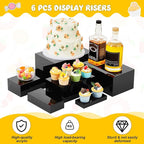 Leinuosen 6 Pcs Large Buffet Risers, 7 to 12 Inch Catering Dessert Table Risers Food Decorative Stands with hollow bottom for Catering Supplies, Party(Black, Rectangle)