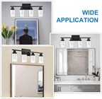 MELUCEE 4-Light LED Bathroom Lighting Fixtures Over Mirror, Dimmable LED Vanity Light for Bathroom 3000K-6000K Black Bath Wall Lights with Crystal Bubble Clear Glass Shade, Built-in LED Chips
