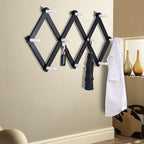 Dseap Accordian Wall Hanger: 16” High Wooden Wall Expandable Coat Rack, Hat Rack Holder, Accordion Hook for Baseball Caps, Coats, Mugs, 10 Peg Hooks, Black & White