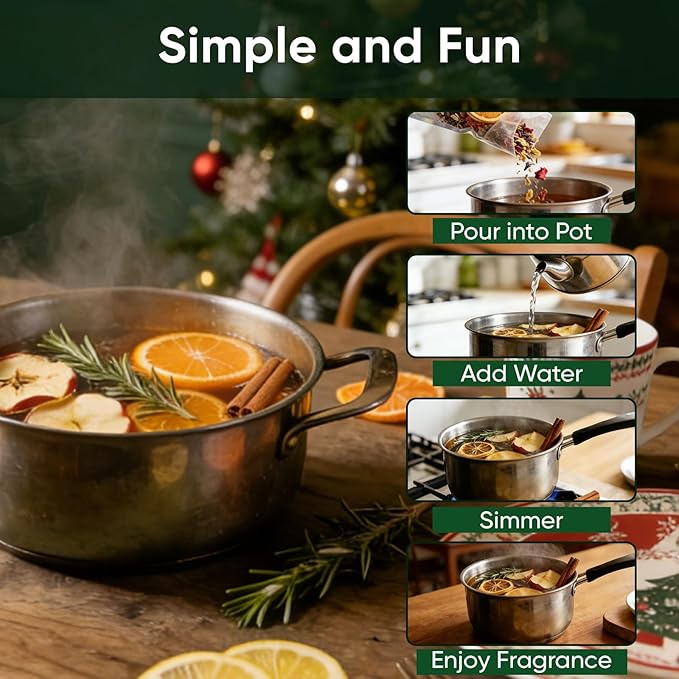 6PCS Simmer Pot Potpourri, Mixed Flavors Simmer Pot Mix with Natural Ingredients, A Mixture of Herbs, Salt & Dried Fruit for Home Fragrance Odor Removal, Holiday(One Pack(6 Pcs))