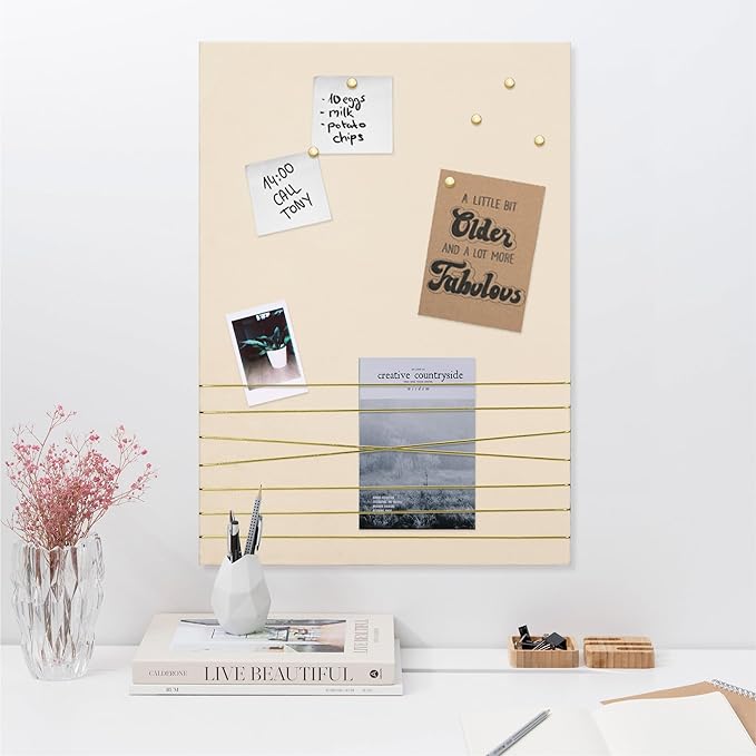 Navaris Fabric Memo Bulletin Board - 20" x 28" Velvet Memory Board for Wall to Display Photo Collages, Pictures, Notes - Includes 6 Push Pins - Beige
