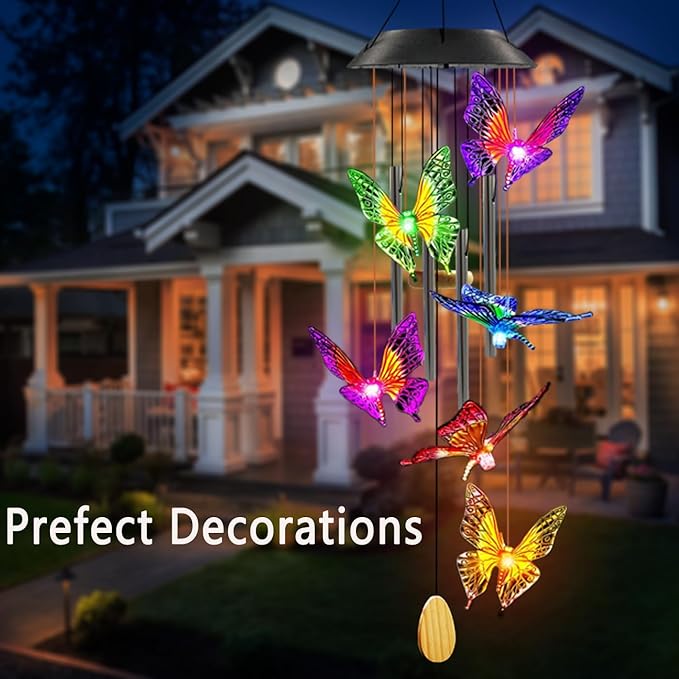 Wind Chimes,Purtuemy Solar Butterfly Lights for Outside Garden Yard Outdoor Decor, Mothers Birthday Gifts for Women Mom Grandma