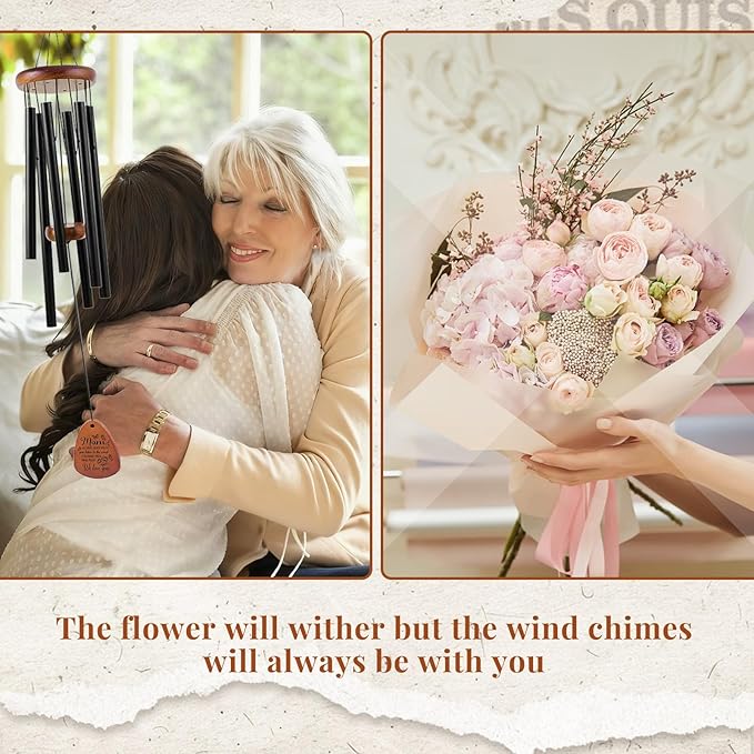 JOBOSI Mother's Bouquet Memorial Wind Chime with Black Tube Decorative Gifts, Suitable for Indoor and Outdoor Decorative Gifts, Perfect for Mothers, Ladies, and Grandma