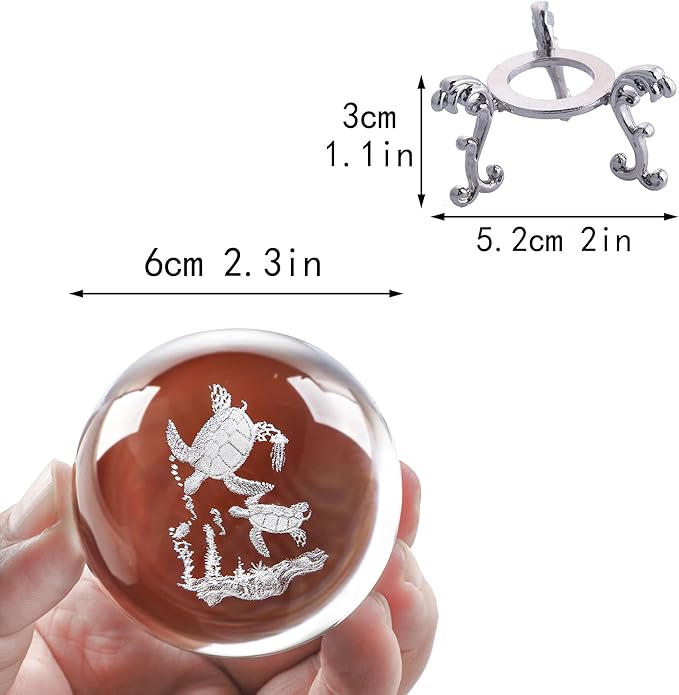 HDCRYSTALGIFTS Crystal Glass Sea Turtle Figurine 60mm(2.3in) 3D Laser Etched Crystal Animal Ornaments Art,Glass Sphere Display Sculpture Home Decor Gift
