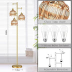 Gold Floor Lamp for Living Room Bedroom,Modern Floor Lamps with Unique Glass Shades,68IN Mid Century Tall Standing Lamp,Vintage Tree Floor Lamp for Corner Office Reading,3 Light Bulb Included