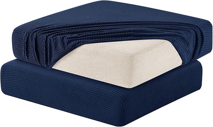 Hokway Stretch Couch Cushion Slipcovers Reversible Cushion Replacement Slipcovers Sofa Cushion Covers(Dark Blue, 2)