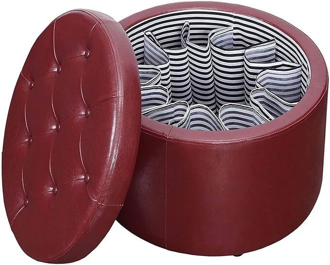 Convenience Concepts Designs4Comfort Round Shoe Ottoman, Burgundy