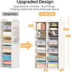 Dual-Row Hanging Closet Organizer – Foldable Clothes Storage Shelves with 3 Hooks, Space-Saving Wardrobe Organizer for Dorm Rooms, Bedroom or Closet (White, 6 Tier)
