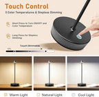 Set of 2 Rechargeable Cordless Table Lamp,6000mAh LED Battery Operated Desk Lamp Touch 3 Color Dimming Portable Outdoor Waterproof Table Light for Patio/Restaurant/Dining/Home (Black)