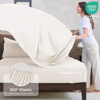 HEVUMYI Ivory Cali-King Comforter Set - 7-Piece All Season Bed in a Bag Cali-King, Ultra Soft Bedding Set with Comforter, Flat Sheet, Fitted Sheet, Pillowcases, Pillow Shams