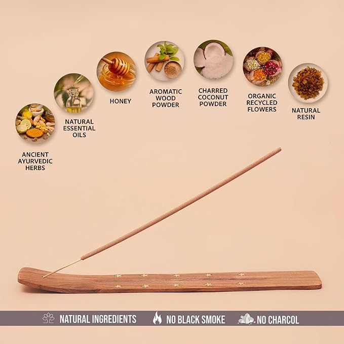 Premium Incense Sticks, 8 Inch, Made from Temple Flowers, Includes Incense Burner Stand, Kedarnath Scent, 80 Count, Palo Santo and White Sage Blend, Home Meditation Aromatherapy