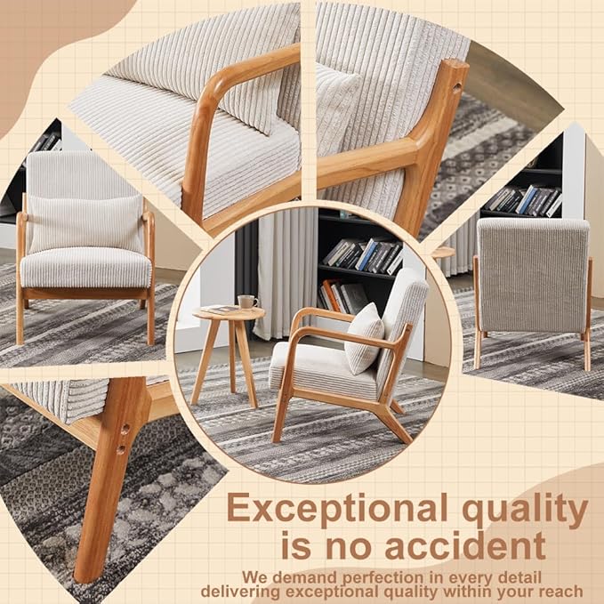 KEIKI Mid-Century Modern Upholstered Accent Chair with Side Table, Reading Chair Set