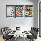 Novatique Graffiti Canvas Wall Art Pop Art Wall Decor Behind the Curtain With Framed Graffiti Poster Artwork for Living Room Office,24" x 36" x 3pcs