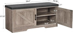 2-Tier Storage Bench, 39.4" Wide Shoe Bench with Padded Seat Cushion, Entryway Bench with 2 Barn Doors and Adjustable Shelf, Greige