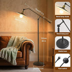 Swing Arm Floor Lamp Smart Remote Dimming for Living Room Corner Table Bedroom Office Library Farmhouse Reading Standing Tall Lights, Bright Adjustable Black Retro Rustic Industrial Home Decor