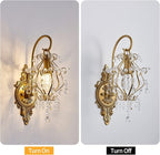 Gold Crystal Vintage Wall Sconces Set of 2 Indoor Hardwired Wall Light Fixture, Modern Wall Mount Lamp Light for Bedroom Living Room Bathroom Vanity Light Hallway Light Fixture Decor LED E12