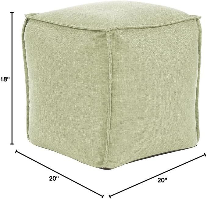 Howard Elliott Square Pouf Ottoman Foot Rest With Cover, Round Stuffed Filled Foot Stool, Fluffy Compact & Comfortable Soft Seating for Living Room & Bedroom, 20 x 20 x 18 Inch, Off White