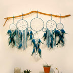 5 Pack Blue Dream Catchers for Bedroom Adult Large Boho Dreamcatcher Wall Hanging Decor with Feather Tassels Handmade Indian Art Decoration Home Ornament for Women Girls