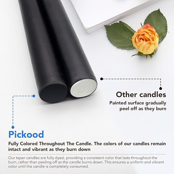 New Burning Formula Unscented Dripless 12-Inch Taper Candles Set of 12 - Black, for Wedding, Dinner - Smokeless, Long Burning - Hand Poured, Colored Tall Candlesticks - Negro