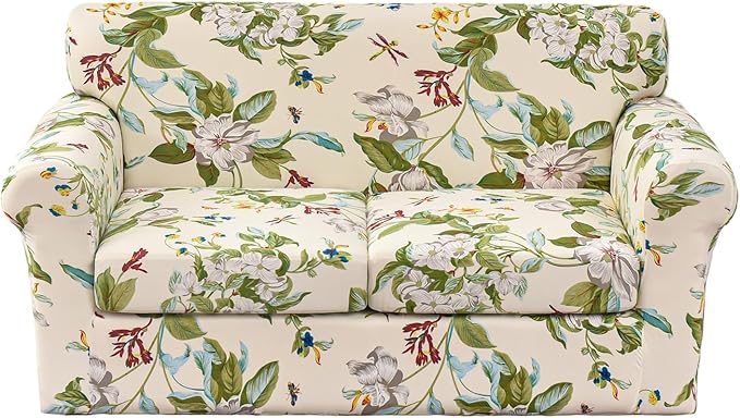 KRFOONN 3 Piece Stretch Sofa Couch Covers for 2 Cushion Couches Printed Sofa Loveseat Slipcover with 2 Separate Seat Cushion Covers Washable Sofa Slip Covers Furniture Protector (Loveseat, 28), Medium