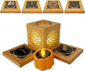 Bamboo Incense Burner & Sage Holder, Multi-Use Incense Holder with Solar & Flameless Candles, Solar LED Ambient/Mood Light, Solar Candle Lights, LED Night Light Bedside Lamp, 8-12H Charging
