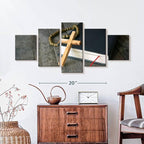 Elephant Stock Cross Canvas - 5 Panel Christian Pictures Decor - Canvas Print Wall Decor - Christian Cross Wall Art - 36" X 15"