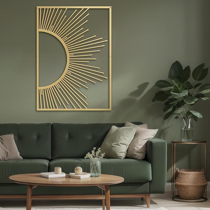 SIGNLEADER Metal Wall Art Decor Shining Sun Minimalist Modern Abstract Wall Sculpture Hangings Home Decoration for Living Room, Bedroom, Bathroom, Kitchen, Outdoor - 36" Gold
