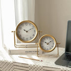 Small Gold Desk and Shelf Clock, 6.9*5.9 Inch Retro Elegant Tabletop Clock with Glass Cover, Silent Non-Ticking Battery Operated Decorative Clock for Living Room, Office, Bedroom, Gift Idea