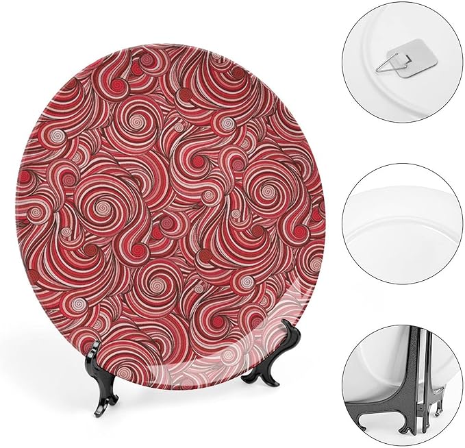 Ceramic Plates, Asian Decorative Ceramic Plates, Modern Autumn Season Wavy Holiday Festival, 10 Inch, Household Plates Decorative, Rose Ruby Red